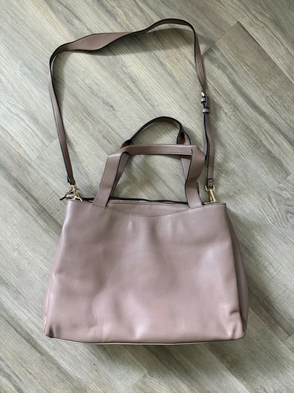 a new day Mauve Taupe Leather Laptop Tote with Removable Strap